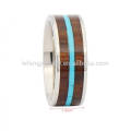 Mens titanium wood inlay rings, silver titanium ring band jewelry